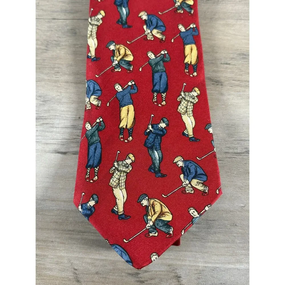 Brooks Brothers Red Golf Themed‎ Silk Men's Tie- EUC